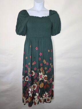 Princess Highway Smocked Floral Maxi Dress Size 10 Green Floral Viscose Spring